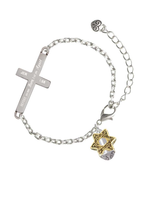Goldtone Star of David Spinner - I Set You Apart - Cross Bracelet