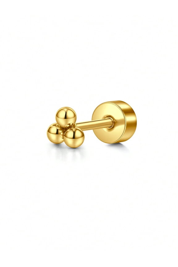 Goldtone Triple Ball Stud Earring For Cartilage Tragus Helix 16G 20G