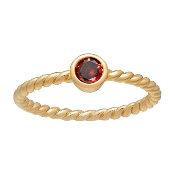 Goldtone Twisted CZ Birthstone Solitaire Ring