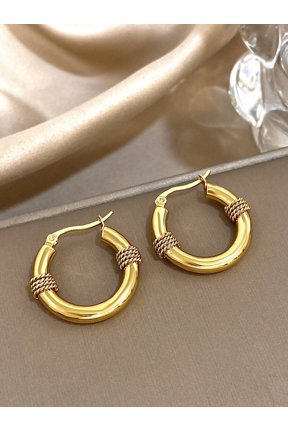 Goldtone Twisted Chain Hoop Earrings, Stainless Steel, One Pair