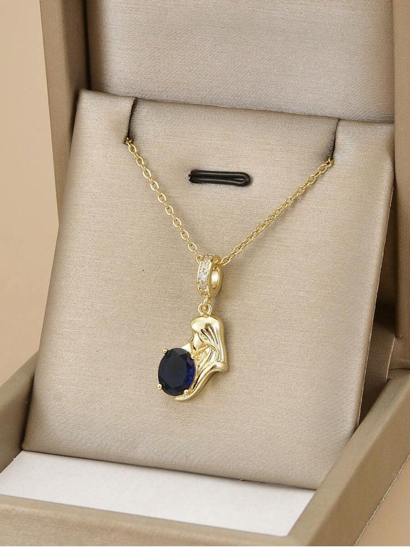 Goldtone Virgo Zodiac Pendant Necklace With Blue Cubic Zirconia Stone