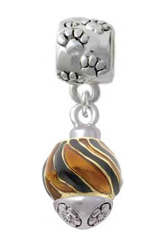 Goldtone Wide Translucent Tiger Print Spinner - Paw Print Charm Bead