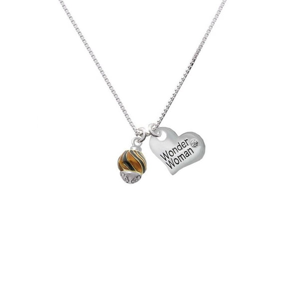 Goldtone Wide Translucent Tiger Print Spinner Wonder Woman Heart Necklace