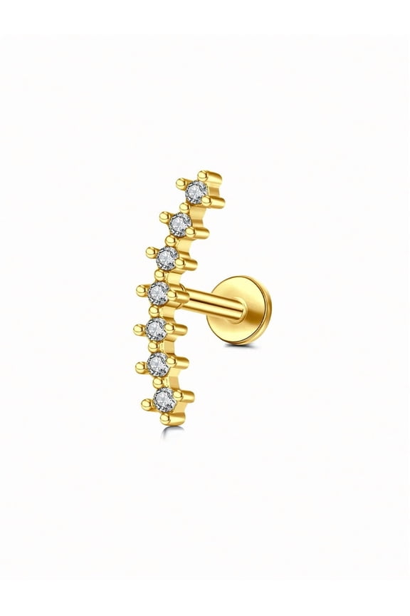 Goldtone Zigzag Cubic Zirconia Cartilage Earring 9# Flat Back Stud 16G