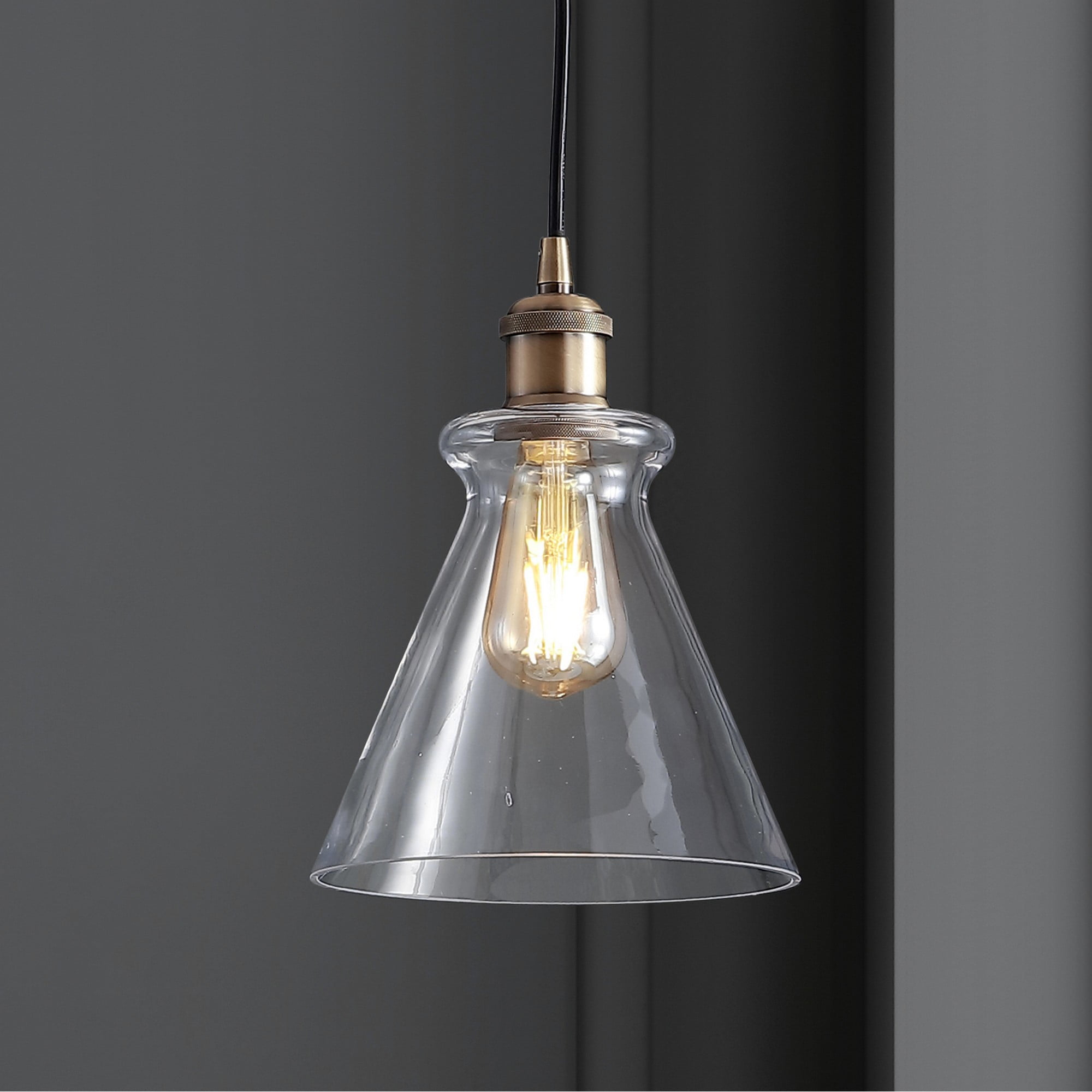 Goldwater 7.5" Brass Gold LED Pendant with Clear Glass Shade