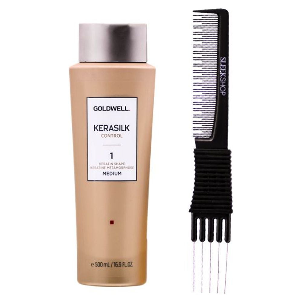 Goldwell Kerasilk Essentials Color Keratin Shape Medium 1 16.9 oz with SLEEKSHOP Teasing Comb Pack of 2