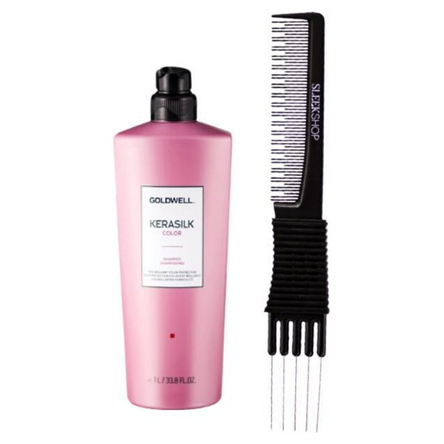 Goldwell Kerasilk Essentials Color Shampoo (33.8 oz) with SLEEKSHOP Teasing Comb Pack of 1