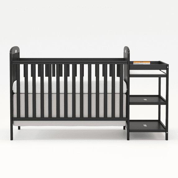 Goldzone 3-in-1 Convertible Baby Crib with Changing Table,Black