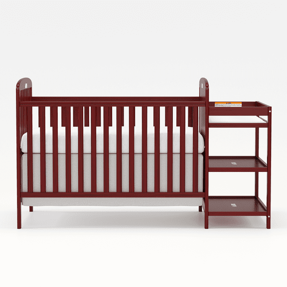 Goldzone 3-in-1 Convertible Baby Crib with Changing Table,Cherry