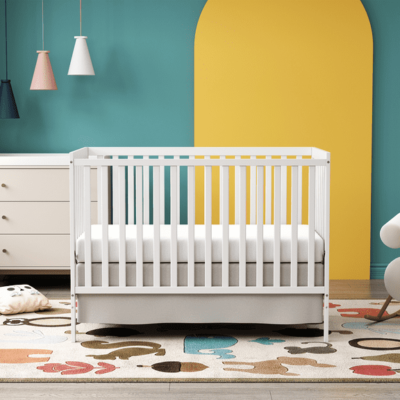 Goldzone 5-in-1 Convertible Crib, Solid Pine Wood Baby Crib with Adjustable Mattress Height, Toddler Bed and Full Size Bed Conversion