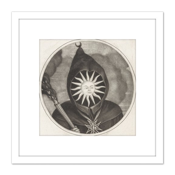 Gole Dusart Cartoon Sun King Louis XIV France Engraving 8X8 Inch Square Wooden Framed Wall Art Print Picture with Mount