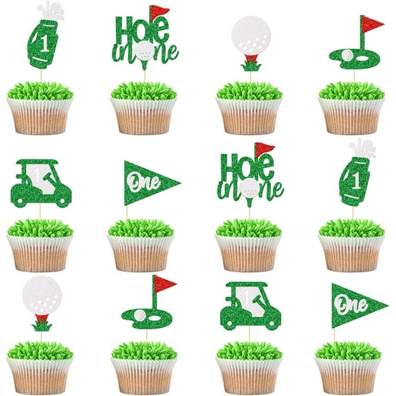 Golf 1st Birthday Cupcake Toppers, Golf 1st Birthday Party Decorations, Golf Themed First Birthday Cupcake Toppers, Baby 1st Birthday Party Decor, 24Pcs