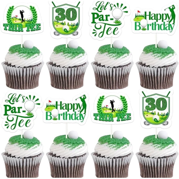 Golf 30th Birthday Party Decorations, 36pcs Thir-Tee Birthday Golf Cupcake Toppers for Let's Partee 30 Year Old Sports Decorations Him Her
