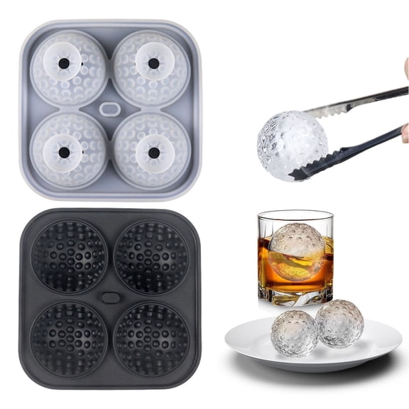 Golf 4-Cavity Silicone Ice Sphere Tray, Slow Melting Large Round Ice Ball Mold With Funnel, Reusable Leak-Proof Ice Maker For Home Bar, Perfect For Whiskey Cocktails Coffee Drinks Summer Cooling