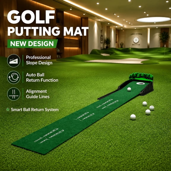 Golf Accelerator PRO Golf Putting Mat with Auto Ball Return Track, Hole Rear Ball Collector & Putting Alignment Guide, Indoor Outdoor Backyard Home Golf Training Mat for Beginners & Golf Enthusiasts