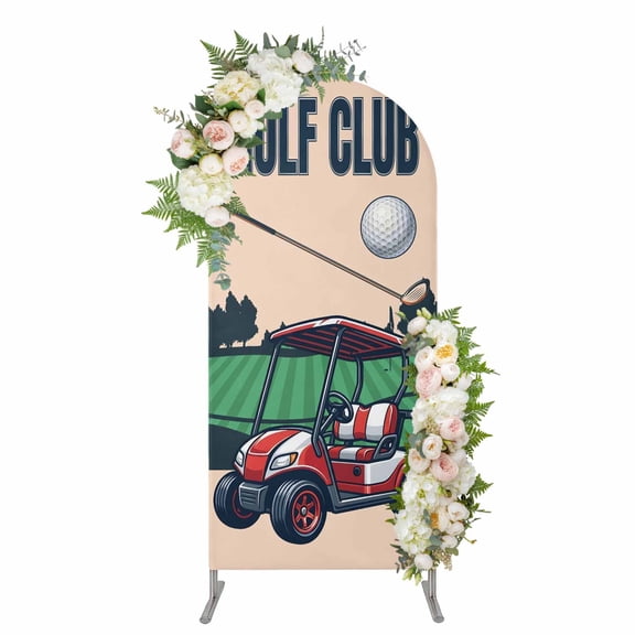 Golf Arch Backdrop Cover 5FT, Cartoon Chic Sports Country Trees Artwork Spandex Fitted Stretchy Arch Stand Covers, Round Top Chiara Backdrop Cover for Wedding Party Birthday Baby Shower