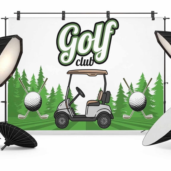 Golf Backdrop for Photoshoot,Photography Photo Studio Background Wall Backdrop,Green Forest Tree Balls Clubs Sports Cartoon Back Drop Banner Panel for Portraits Wedding Party Live Streaming 7x5Ft