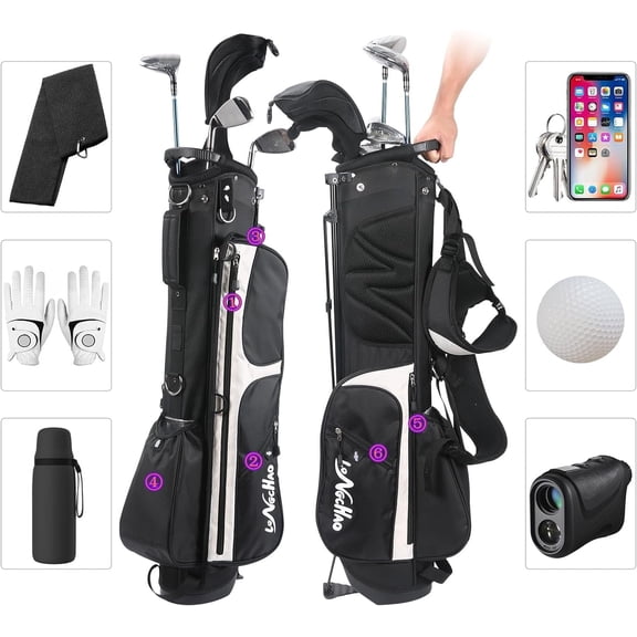 Golf Bag,4 Way Golf Bag Stand with Backpack Shoulder,6 Pockets Ping Golf Club Bag, 2 Bags in 1 for Women