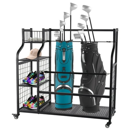 Golf Bag Golfing Equipment Iron Rack Garage Storage Organizer Cart on Wheels, Black