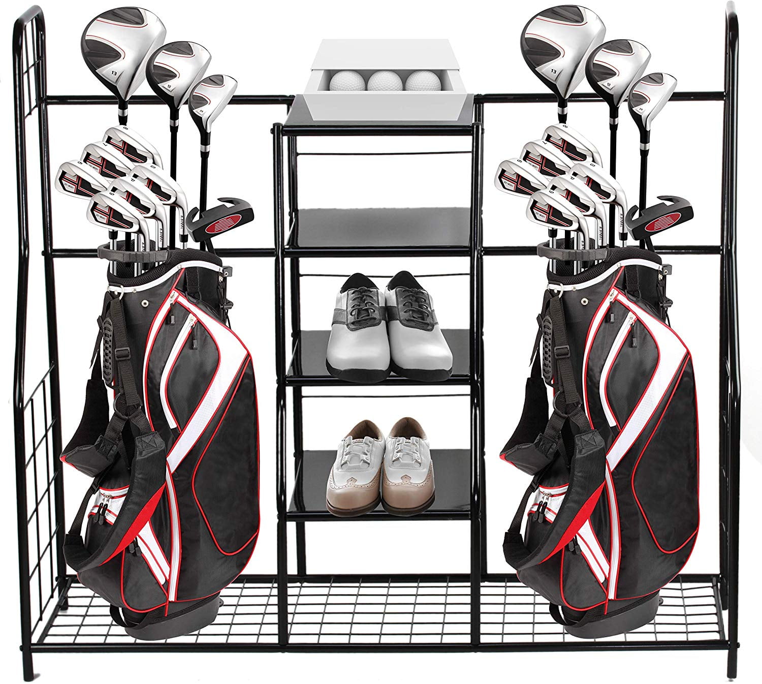 Golf Bag Organizer - Golf Equipment Organizer - Sports Dual Golf Storage  Organizer for Sports Gear and Accessories - Holds up to Two Golf Bags