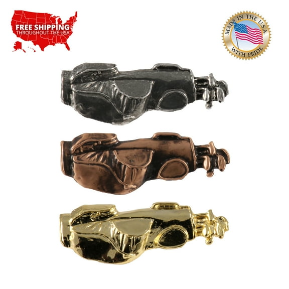 Golf Bag Pin, Ball, Club, Pewter, Metal, Hat, Lapel, Brooch, Pins, Jewelry, Made in USA, Many Sports Available. Creative Pewter Designs. A524