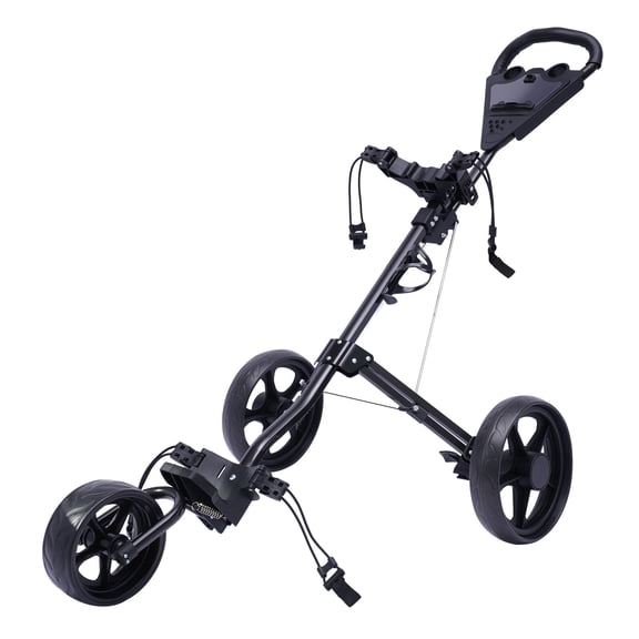 Golf Bag Push Cart, 3-Wheel Folding Golf Trolley with Dual Brakes, Ball & Drink Holder, Portable Golf Caddy Cart, Golf Ball Storage Rack Carrier