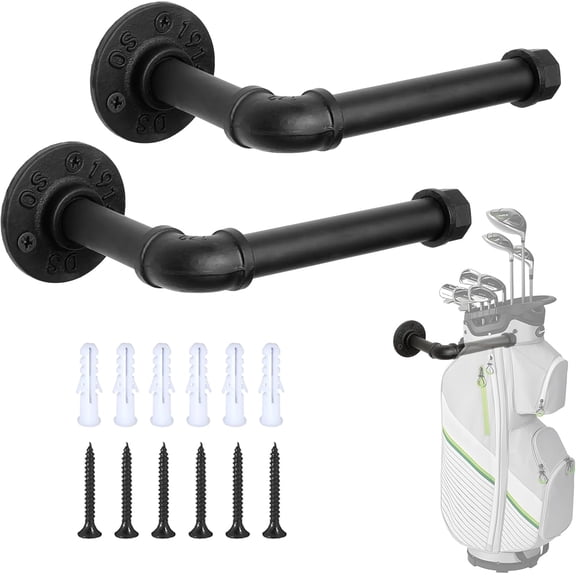 Wall Mount Golf Bag Storage Rack, Garage Organizer Holder Stand | Hook Hangers for Garage Golf Bag Stand Organizer Accessories Indoor Outdoor Practice Field Space Saving Black 2 Pack