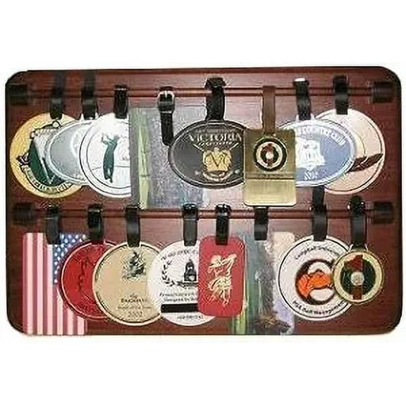 Golf Bag Tag Collection Display | Holds 20 Bag Tags | Solid Wood | Wall Mounted | Measures 18"W x 13"H x 1.5"D