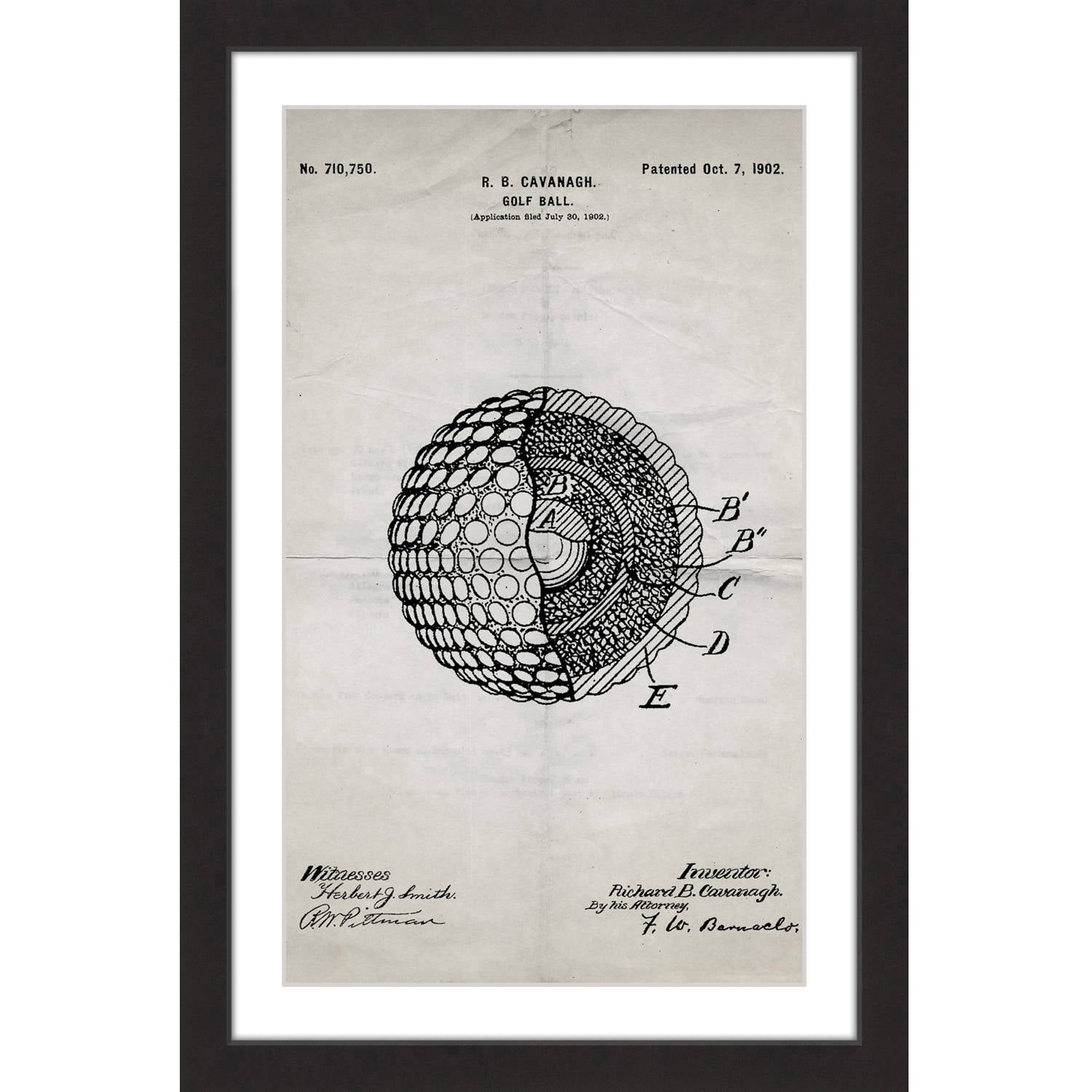 "Golf Ball 1902 Old Paper" Framed Painting Print