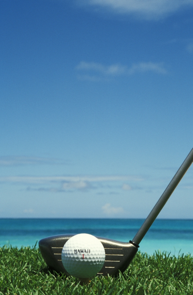Golf Ball And Driver Ocean In Blurred Background Canvas Art - Sri Rusden Design Pics (22 x 34)