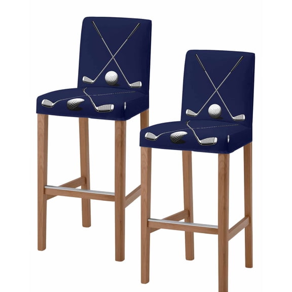 Golf Ball Bar Stool Covers Set of 2, Navy Blue Monochrome Sport Stretch Washable Bar Chair Covers with Backs, Removable Pub Counter Height Chair Cover for Kitchen Dining Room Cafe