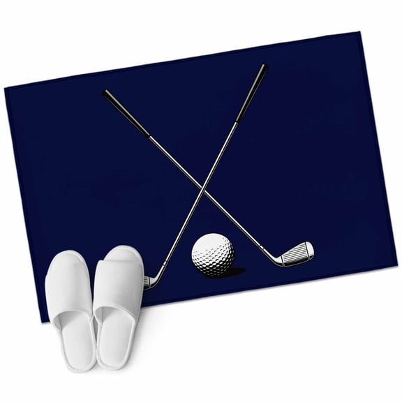 Golf Ball Bathroom Mat 2x3 FT, Non Slip Small Kitchen Mat, Navy Blue Monochrome Sport Washable Soft Backed Front Door Throw Rug Non-Shedding Indoor Outdoor Doormat for Entryway Sink