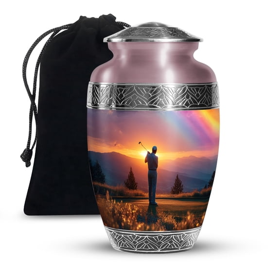 Golf Ball Burial Urns for Cremated Remains - Sunset Human Urns for Ashes Adult Woman and Men 10 Inch - Grandma Urn for Funeral - Cremation Urn for Daughter and Son