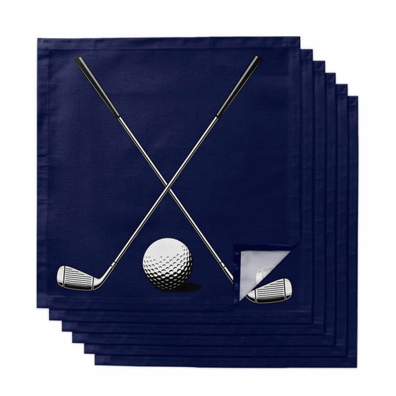 Golf Ball Cloth Napkins, Navy Blue Monochrome Sport Washable and Reusable Dinner Napkins Set of 6, Table Napkin for Kitchen Party Birthday Wedding Hotel Housewarming 20"x20"