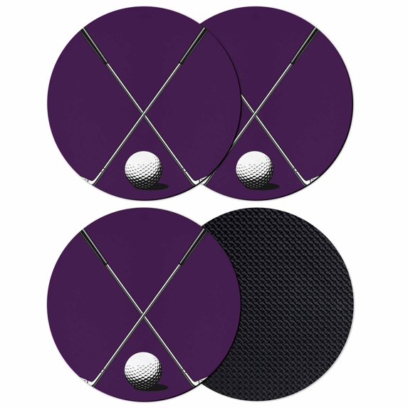 Golf Ball Club Coasters Set of 4, Absorbent Coasters for Drinks, Sports Abstract Vintage Purple Coaster for Desk Coffee Table Protection, Home Decor House Warming Gifts 4"