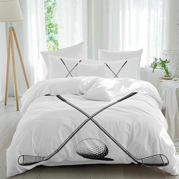 Golf Ball Club Comforter Set Full Size, Game Sports Vintage Abstract Art Soft Bedding Set for Man Woman, 4 Pieces Duvet Cover Set with Fitted Sheet, 2 Pillowcases