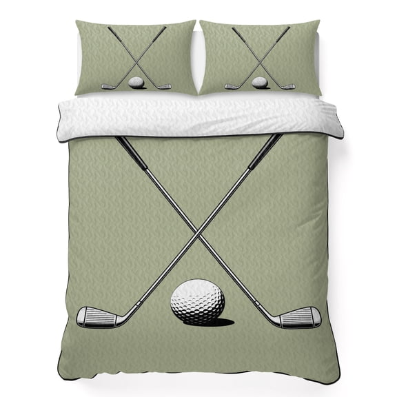 Golf Ball Club King Quilt Bedding Set, Game Sports Sage Green Lightweight Comforter with 2 Pillow Shams Bedroom Bedspread Set Home Decor for All Seasons