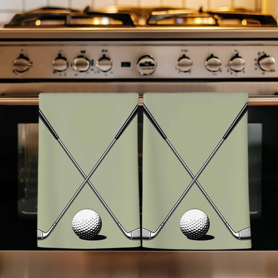 Golf Ball Club Kitchen Towels Set of 2, Sports Abstract Vintage Green Absorbent Dish Towels for Kitchen, Microfiber Hand Towel, Quick Drying Tea Towel for Cleaning Decorative Dishcloths