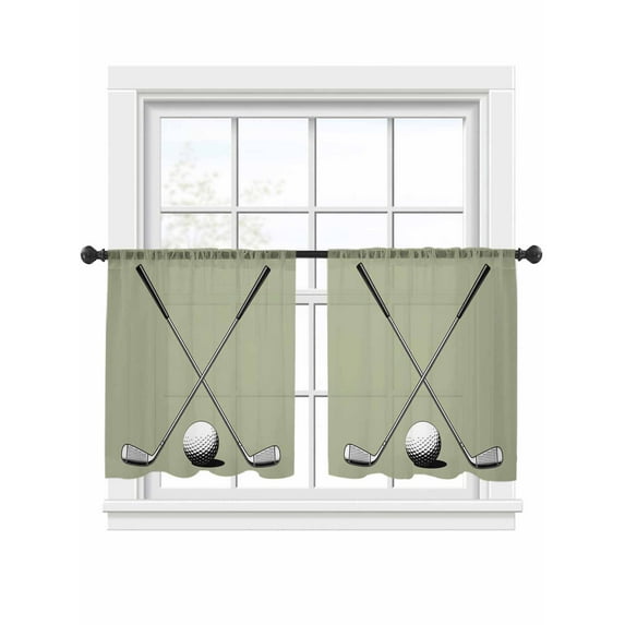 Golf Ball Club Sheer Curtains for Living Room Bedroom, Light-filtering Sheer Curtain, Game Sports Sage Green Light-Rod Pocket Voile Window Treatment Drapes, 52’’Wx45’’L, 2 Panels Set