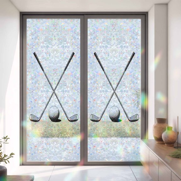 Golf Ball Club Window Privacy Film,Decorative Windows Static Cling Classic Sport Heat Control Removable Glass Sticker for Home Bathroom Bedroom Window Door,35x79in