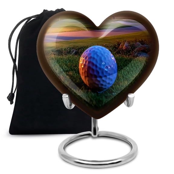 Golf Ball Cremation Urn for Family, Heart Urns for Sister & Brother, Burial & Funeral Urn for Human Ashes, Large Decorative Memorial Gifts, Handcrafted Urns for Ash, 10 "