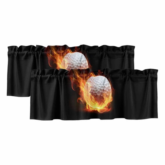 Golf Ball Curtain Valances for Windows, Kitchen Valance Window Treatments Panel 2 Pack, Sport Modern Glowing Burning Classic Art Rod Pocket Short Curtains for Bathroom Bedroom 42 x 18 Inch