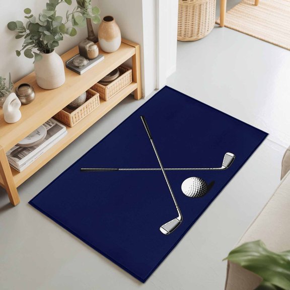 Golf Ball on Dark Blue Background Rectangle Area Rug 2x3ft,Living Room Rug Non-Slip Washable Circle Rugs Pad,Sports Players Soft Floor Carpet for Bedroom Dining Room