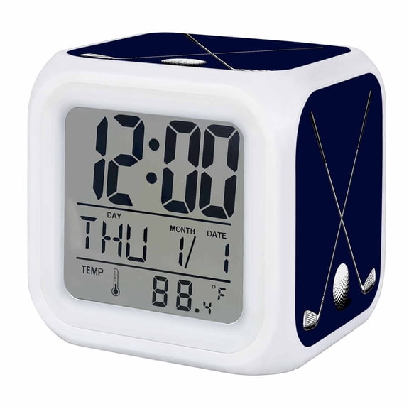 Golf Ball Digital Alarm Clock for Bedrooms, Smart LED Alarm Clock with 7 Color Changing Night Light, Navy Blue Monochrome Sport Silent Wake Up Clocks for Sleep Study Cooking 3.2"x3.2"