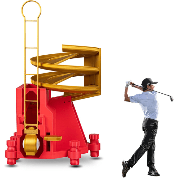 Golf Ball Dispenser, Golf Ball Launcher Pro, No Funnel Included(Gold+Red) Automatic Golf Ball Dispenser & Launcher Pro, High-Capacity Hands-Free Practice Machine