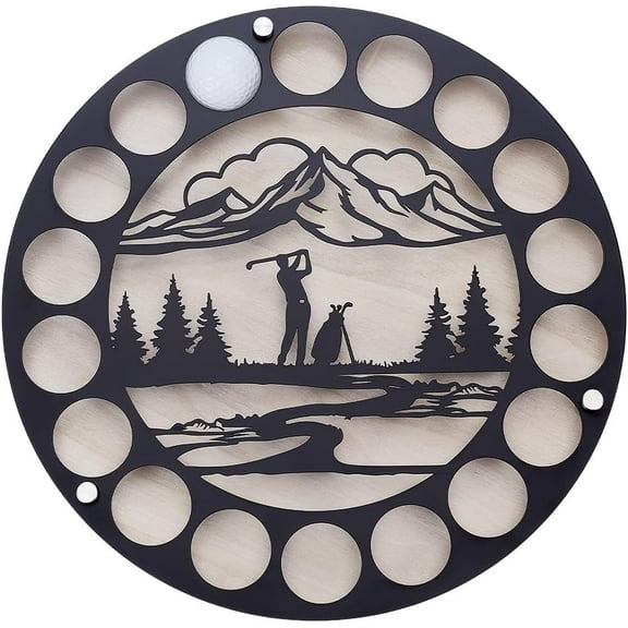 Golf Ball Display Case Poplar Board Golf Ball Holder Display Holds 18 Balls Round Golf Ball Display Stands for Collectors Wall Mount Decor 35cm Black