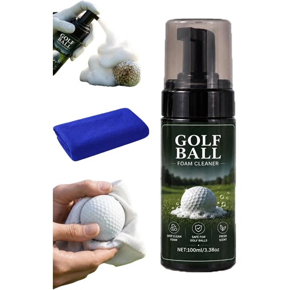 Golf Ball Foaming Cleaner, 3.38oz Spray, Deep Clean Foam for Dimples, Instant Shine & Spin Restorer, On Go Golf Accessory, Bonus Towel Included