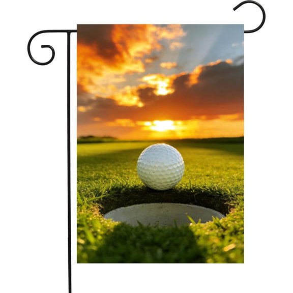 Golf Ball Grass Sunset Autmun Sports Athletic Garden Yard Flag 12"x 18" Double Sided Polyester Welcome House Flag Banners for Patio Lawn Outdoor Home Decor