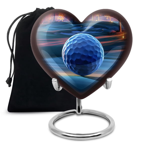 Golf Ball Heart Cremation Urn for Loved Once, Tribute Urns for Men & Women, Burial & Funeral Urn for Human Ashes, Memorial Gifts, Handcrafted Urns for Ash for Family, 10 "