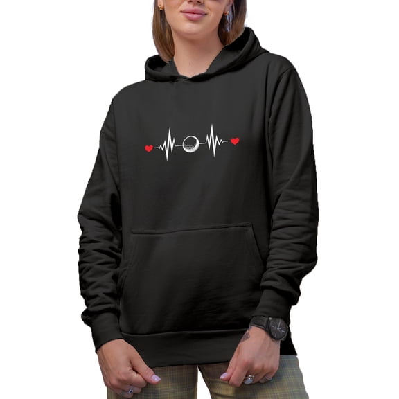 Golf Ball Heartbeat or Heart Rate, Golf Player, Golfing or Golfer Themed Merch Gift, Black Hooded Sweatshirt or Hoodie, Small